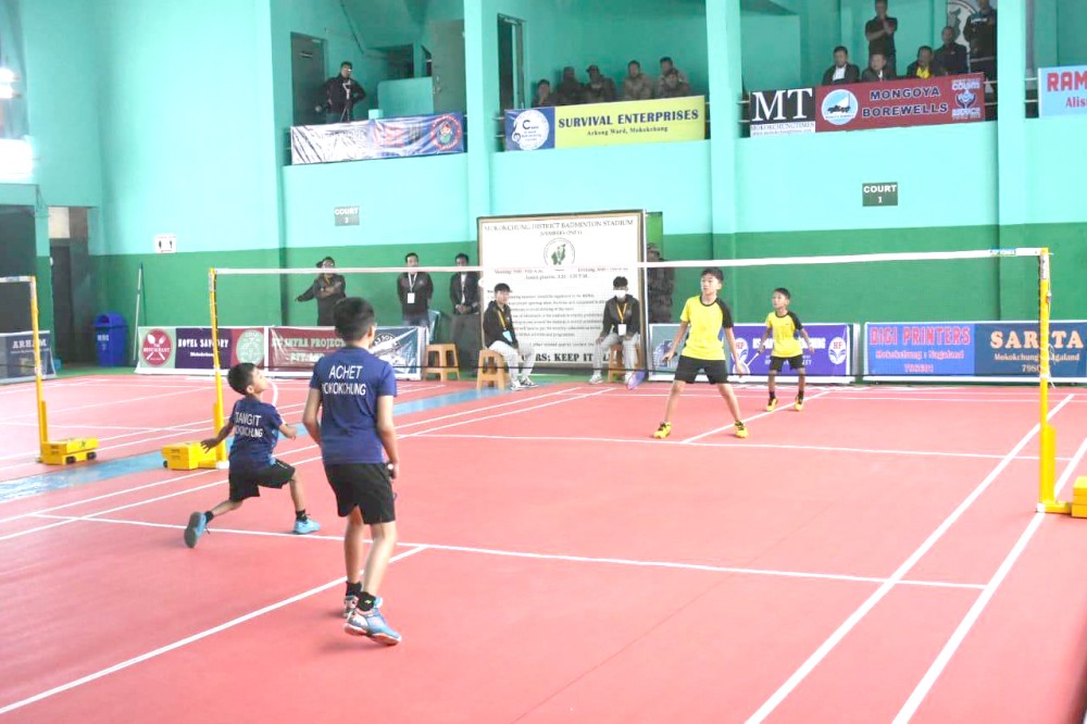 An exhibition match being played between U-11 and U-9 boys before the commencement of the tournament.